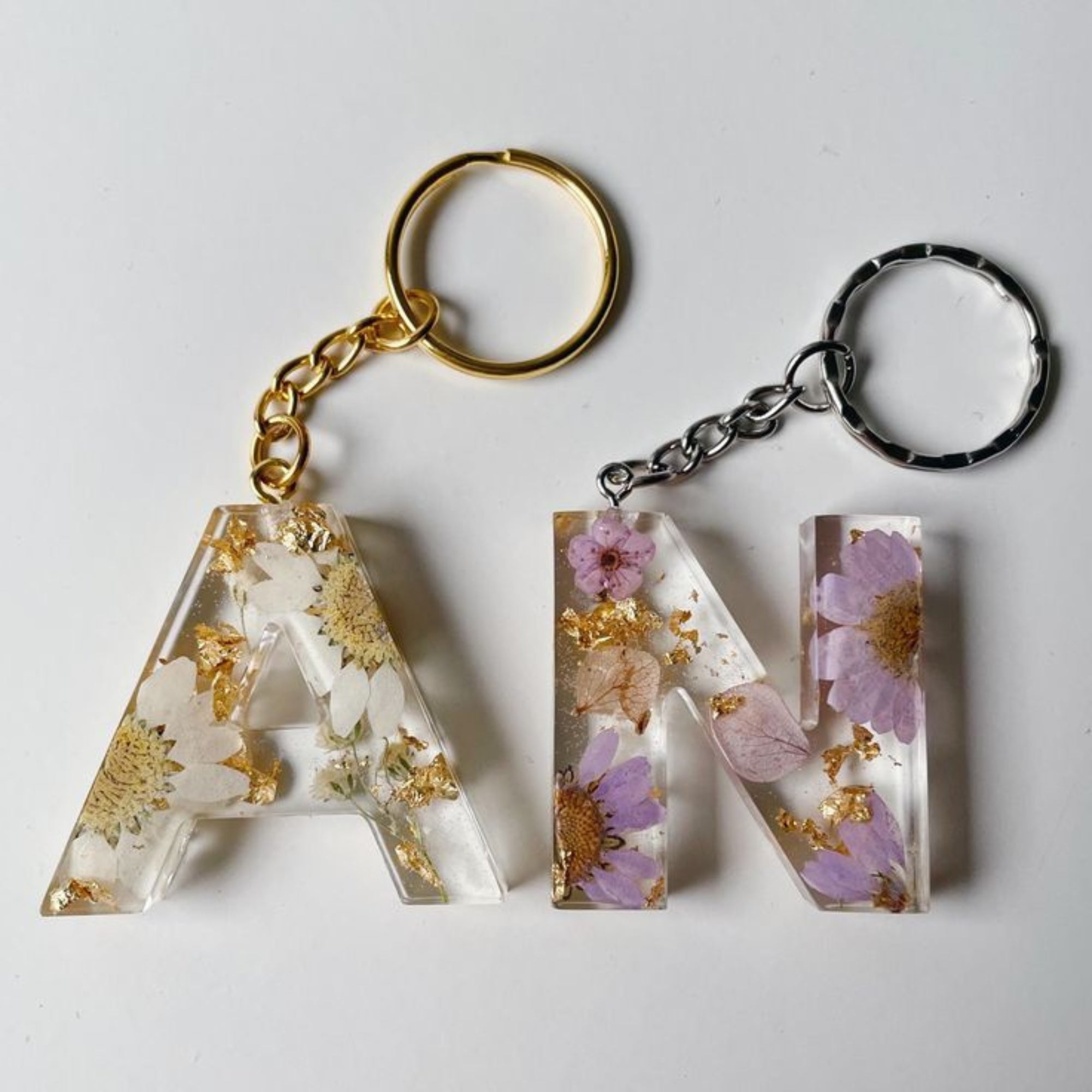 Personalized Floral Initial Resin Keychain