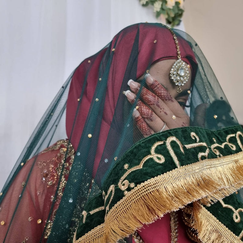 Qabul Hai Nikkah Dupatta: Soft Net Bridal Veil with Gold Threading