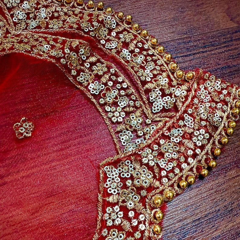 Red Color Net Dupatta with Gold Zari, Sequin and Beads | Red Color Dupatta | Sequin Red Dupatta | Indian Dupatta for Lehangas