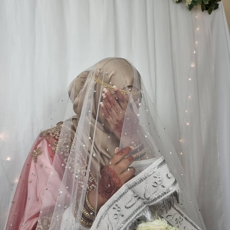 Qabul Hai Nikkah Dupatta: Soft Net Bridal Veil with Gold Threading