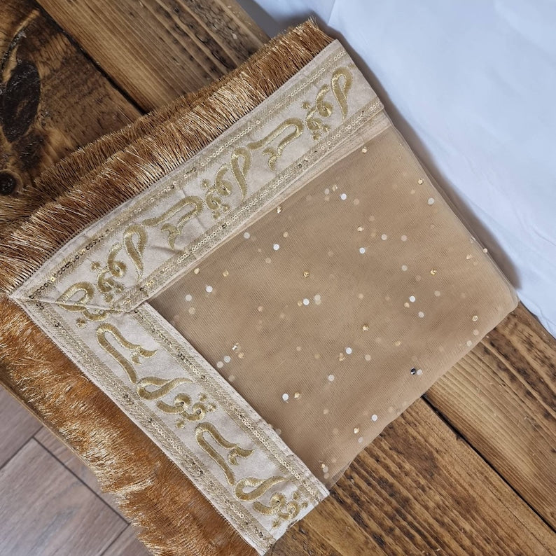 Qabul Hai Nikkah Dupatta: Soft Net Bridal Veil with Gold Threading
