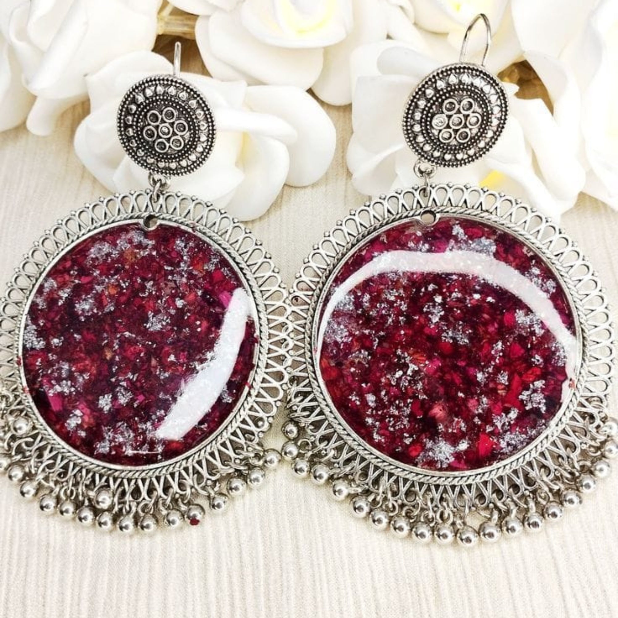 Crimson Spark Handcrafted Resin Earrings