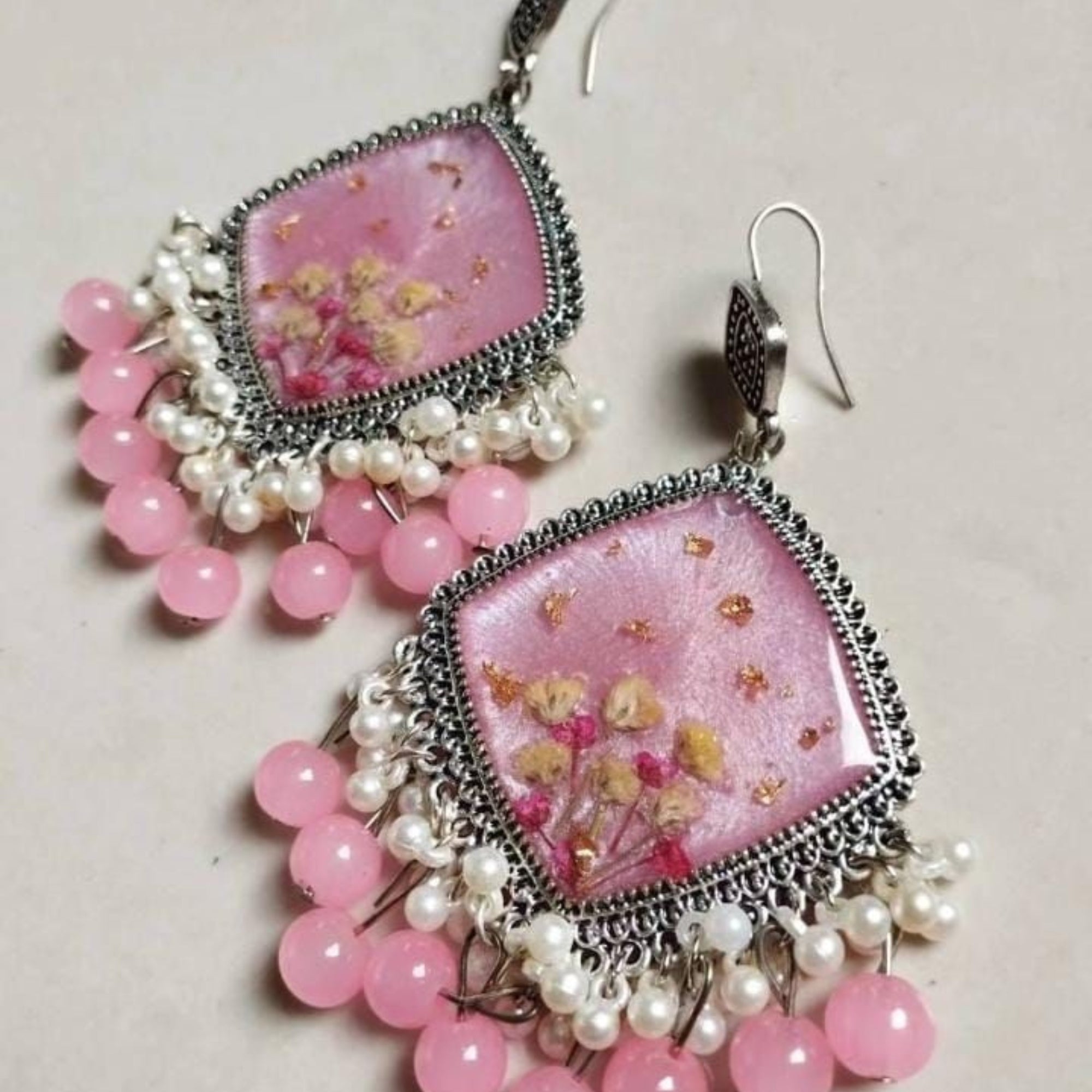 Rose Quartz Blossom Jhumka Earrings