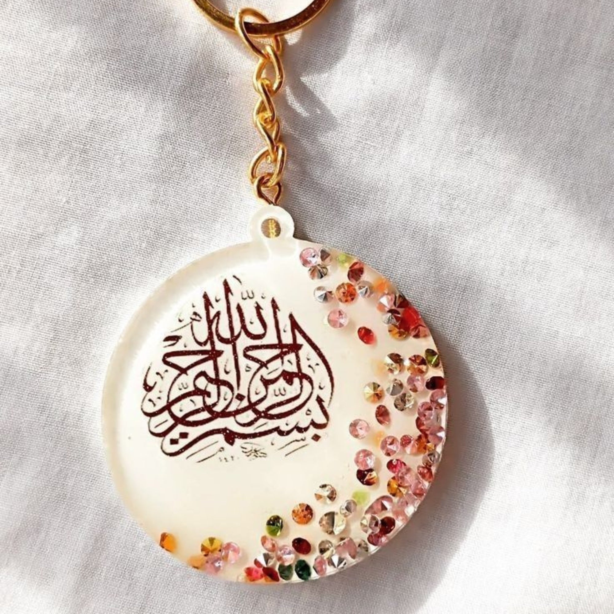 Bismillah Calligraphy Resin Keychain with Gemstones