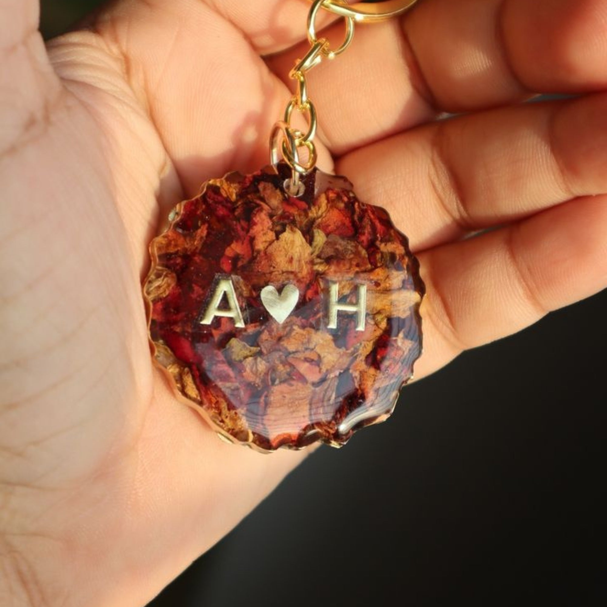 Eternal Love Custom Initial Keychain with Real Rose Petals